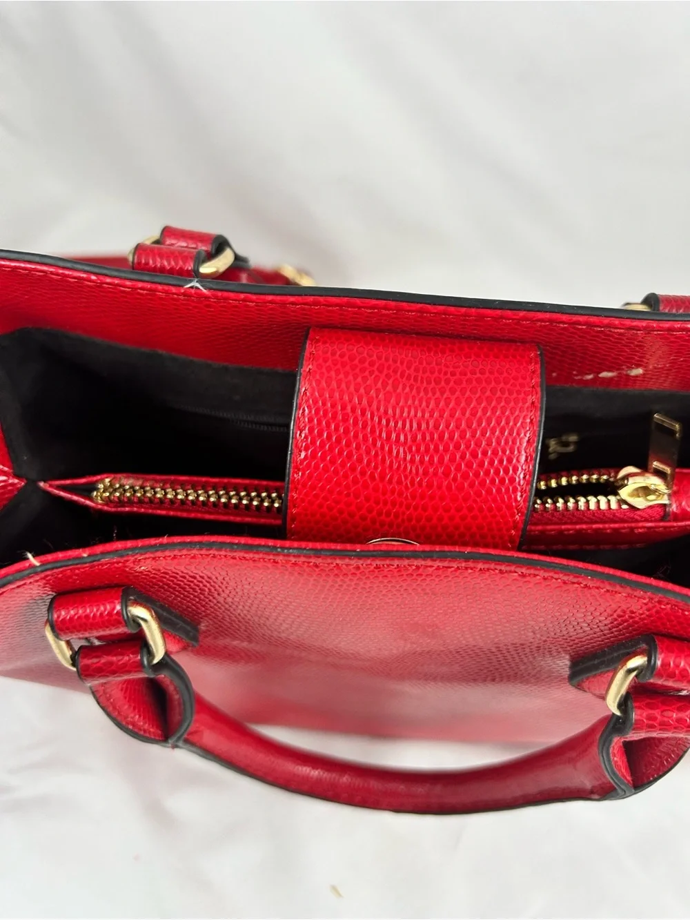 Red Structured Leather Satchel Handbag